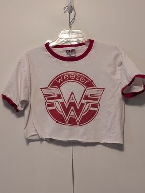 Weezer Red-Trim White Cropped Ringer Tee - Ladies